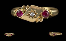 Ladies Antique Period 18ct Gold Ruby and Diamond Set Ring. Full Hallmark to Interior of Shank.
