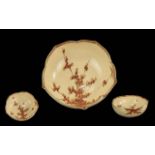 Small Satsuma Meiji Period Shaped Bowl, decorated with leaves in autumn. Factory mark on base. 7''