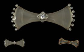 Art Deco Period Ladies Stylish 18ct Gold 'Bow Tie' Diamond Set Brooch - Not Marked Tests Gold.