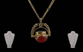 Antique Period Excellent 9ct Gold Ornate Long Chain with Attached 3 Stone 9ct Gold Ornate Swivel Fob