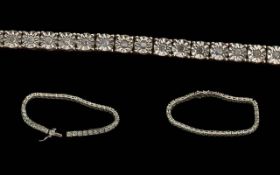 Ladies 925 Sterling Silver & Diamond Set Tennis Bracelet. Approx Length 19 cms. Please See Photo.