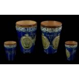 Pair of Antique 1897 Queen Victoria Diamond Jubilee Doulton Lambeth Stoneware Beakers. Measure 5''