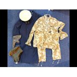 Collection of Military Items, clothing and equipment to include a WWII leather gun holster, RAF
