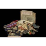 Military / WWI Interest. Includes Newspaper Cuttings, Badges, Medals, Christmas Cards, Ration Books,