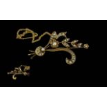 Edwardian Period 1902 - 1910 9ct Gold Brooch, Set with Seed Pearls, In the Form of a Flower Spray