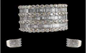 Ladies Pleasing 18ct White Gold Baguette and Brilliant Cut Diamond Set Ring. Marked 18ct to Interior