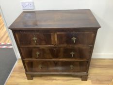 A small Queen Anne Revival banded walnut chest, width 82cm, depth 45cm, height 80cm. Condition -
