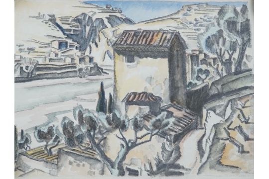 Adrian Paul Allinson ROI (1890-1959), mixed media, French landscape, unsigned, blind stamped by - Image 1 of 4