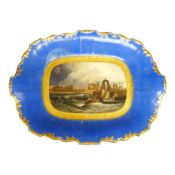 A unique Doe & Rogers of Worcester decorated H & R. Daniel dessert dish painted with a View of the