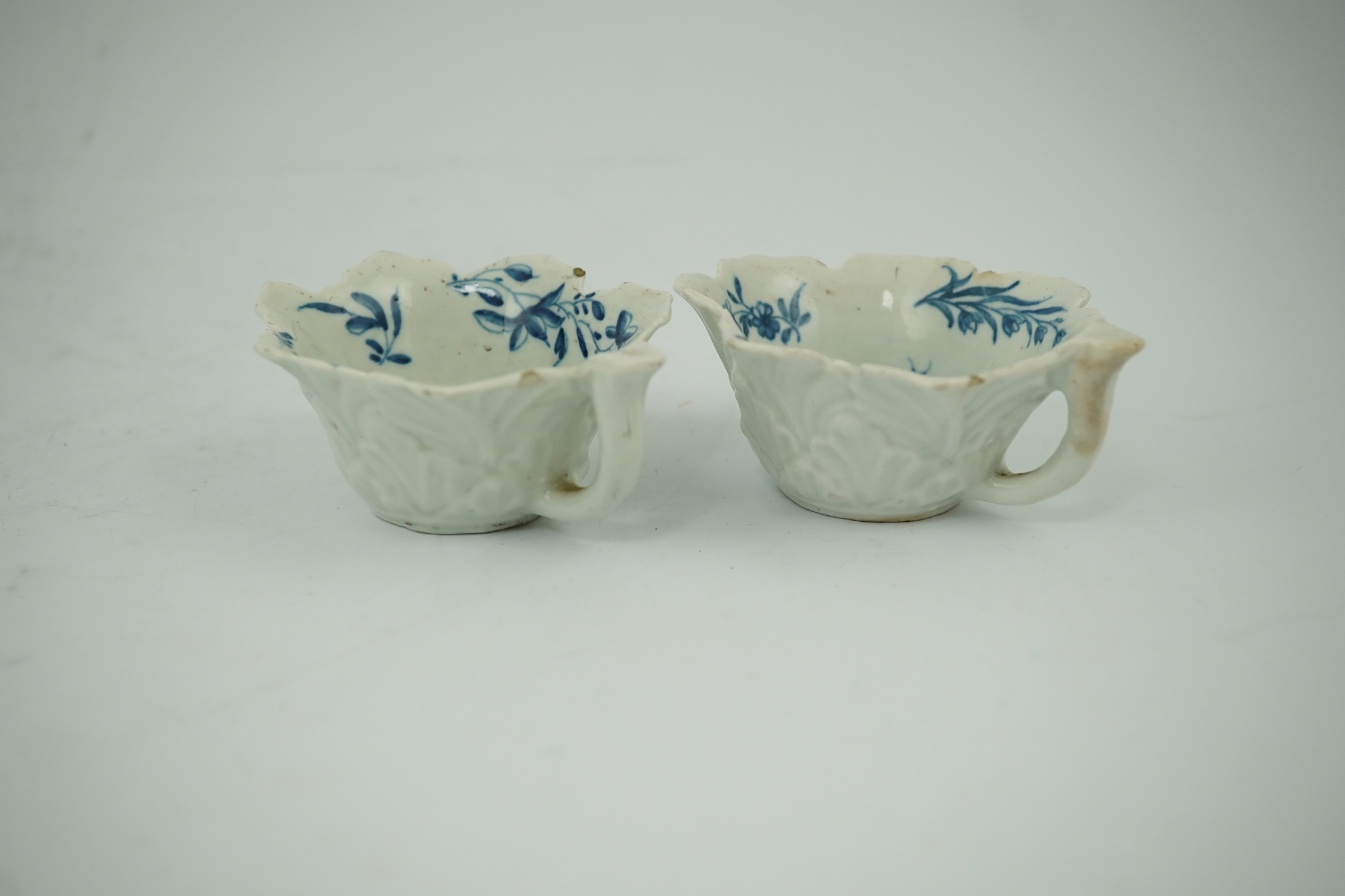 A pair of Worcester blue and white butterboats, c.1758-60, with differing blue and white decoration, - Image 3 of 9