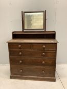 An early 20th century oak dressing chest, width 107cm, depth 49cm, height 155cm. Condition - poor