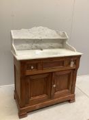 A late 19th century French pine marble top washstand with Boldings Patent swivel sink marked E.P.