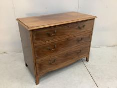 A George III rosewood banded mahogany three drawer chest, width 108cm, depth 55cm, height 84cm.