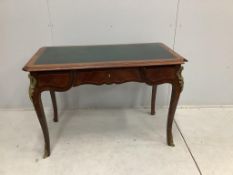 A French gilt metal mounted kingwood bureau plat, width 113cm, depth 60cm, height 77cm.