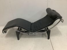 A modern Italian LC4 chaise longue, designed by Le Corbusier, length 160cm, width 48cm, height 76cm.