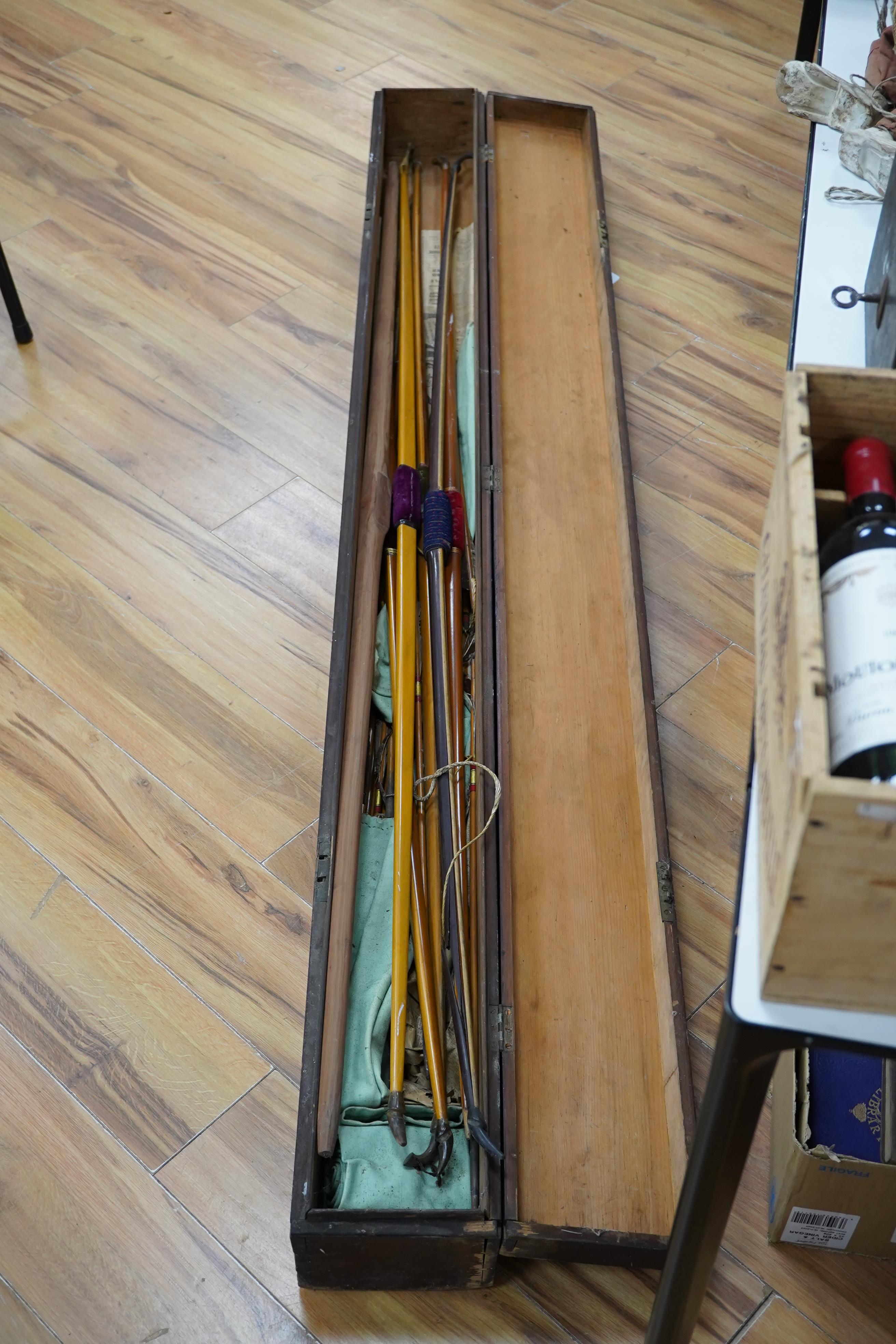 Five Victorian and later archery longbows, a blank for a longbow, and a selection of arrows, - Image 4 of 8