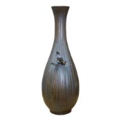 A Japanese bronze 'Iris’ vase, 24cm high. Condition - some marks to body of vase