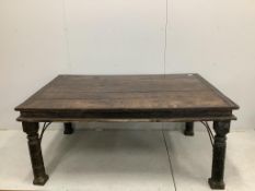 An Indian iron studded hardwood dining table, width 176cm, depth 116cm, height 78cm. Condition -