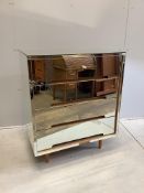 A Stag mirrored chest, width 77cm, depth 46cm, height 92cm. Condition - fair, one glass section