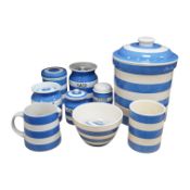 A collection of TG Green Cornish kitchenware to include Sago jar and Tapioca jar, largest 33cm high.