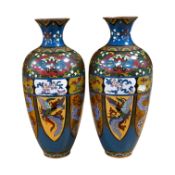 A pair of Japanese cloisonné enamel vases, early 20th century, 30cm high. Condition - one fair to