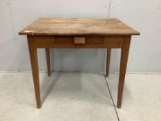 A 19th century French rectangular cherry side table, width 92cm, depth 69cm, height 77cm.