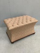 A Victorian upholstered ottoman stool, width 84cm, depth 52cm, height 53cm. Condition - fair to