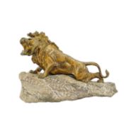 Robert Bousquet (French 1894-1917), a Art Deco bronze model of a roaring lion crouched upon a