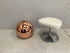 A contemporary design ivory leather swivel dressing stool, height 46cm, together with an amber