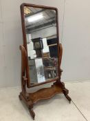 A Victorian walnut cheval mirror, width 78cm, height 160cm. Condition - fair
