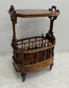 A Victorian walnut Canterbury / whatnot, width 68cm, depth 45cm, height 106cm. Condition - fair to