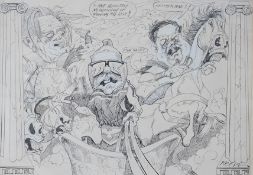 Reeve, heightened monochrome ink sketch, Caricatures, signed, 29 x 42cm. Condition - good