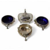 Three Georgian silver cauldron salts including one London 1745, together with a George III oblong