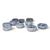 Ten various Chinese blue and white brush washers including Ming dynasty examples, 9cm diameter.