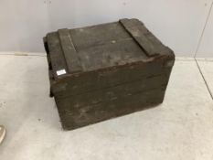 A vintage wooden dynamite chest, width 66cm, depth 45cm, height 44cm.Provenance - Harrison