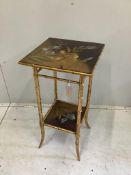 A 19th century French painted faux bamboo two tier table, width 36cm, depth 36cm, height 72cm.