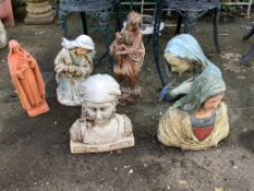 Six assorted stone garden ornaments, largest height 50cm. Condition - fair