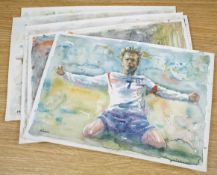 Baris Ali Kibar (Contemporary), a collection of nine unframed watercolours, Football players to