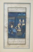 An Indian Mogul School manuscript sheet, attendants and Emperor, with calligraphy script, 27 x 15cm.