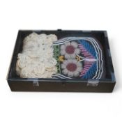 A 19th century Native American Iroquois beaded bag together with a Victorian silk and tape lace