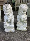 A pair of reconstituted stone faux marble dogs of fo garden ornaments, height 57cm. Condition -