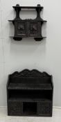 Two 19th century Flemish carved oak wall brackets, larger width 78cm, depth 21cm, height 83cm.