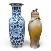 A Chinese blue and white 'dragon' vase and a crackleglaze vase and cover, both Guangxu period (2)