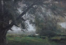 Henry G. Moon (1857-1905), oil on canvas, 'Fenn Lane 1903',signed verso,inscribed plaque to the gilt