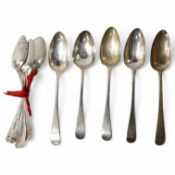 Eight assorted George III silver Old English pattern tablespoons, including four London, 1804, 15oz.