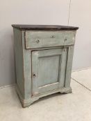 A 19th century French painted pine side cabinet, width 74cm, depth 44cm, height 97cm. Condition -