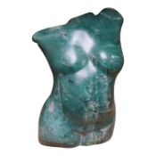A Shona carved verdite torso of a woman. Condition - fair, restored area to shoulder