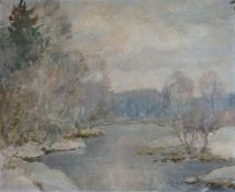 Eric Thornton Prehn (1894–1985), oil on board, A Russian landscape in winter, signed, Edinburgh