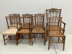 A late 19th century French faux bamboo seven piece caned salon suite, together with a caned side