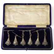 A cased set of six Maltese white metal filigree work toggle buttons, buttons 40mm. Condition -
